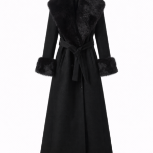 Abrigo de Invierno Negro con cuello y puños afelpados