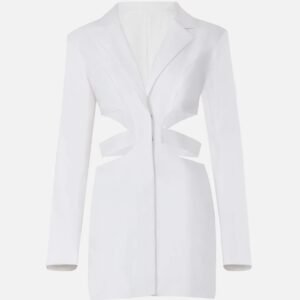 Vestido blazer blanco de manga larga con aberturas a la cintura