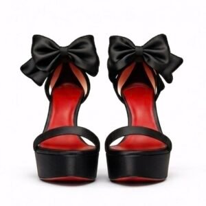 Sandalias de tacón y plataforma en satén con moño removible